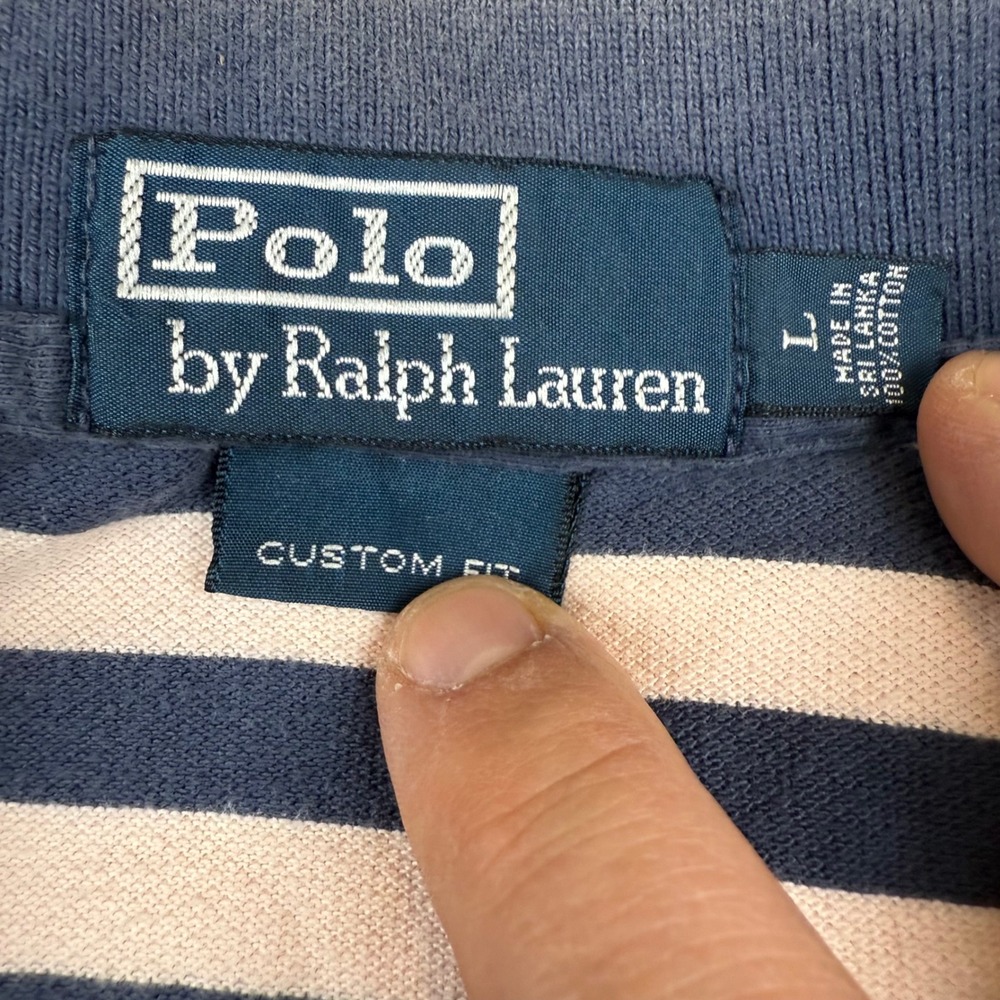 Polo Ralph Lauren Custom Fit Striped Polo Shirt Navy Pink Green Pony Large - Picture 4 of 6